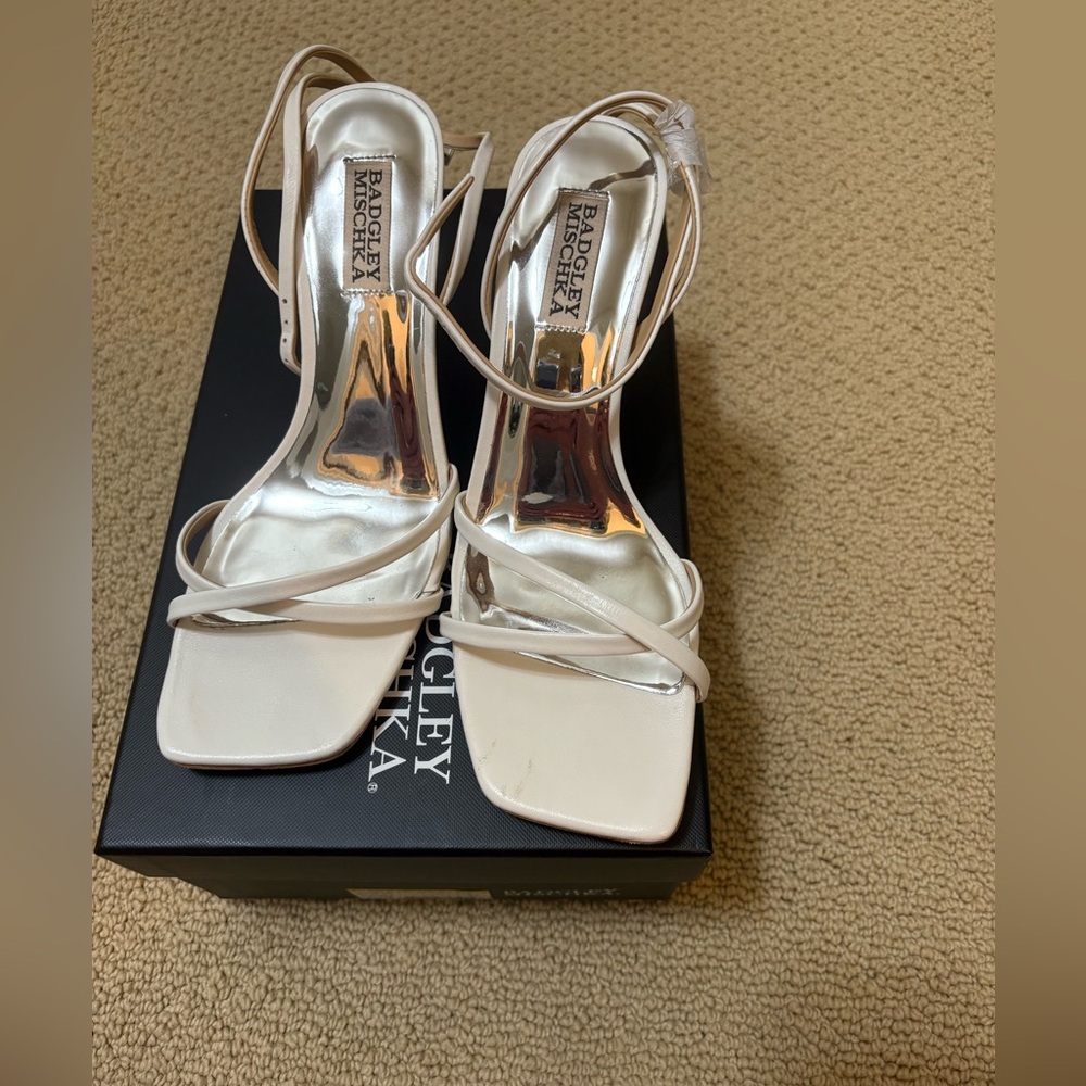 Badgley Mischka White Strappy Heels with Ankle Strap